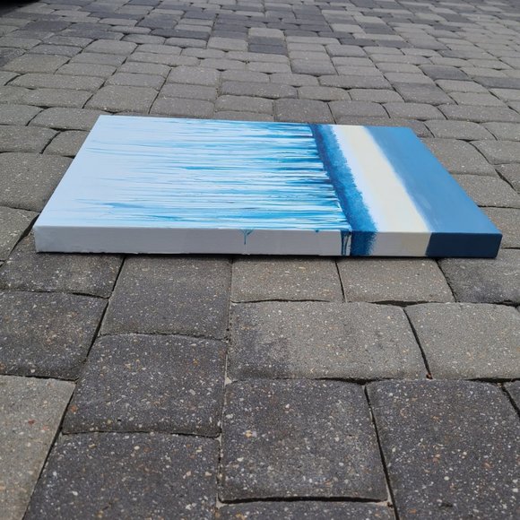 24x18 Acrylic Swipe Wall Art, Blues, Pearl, White, Waterfall Over the Edge - Picture 4 of 11